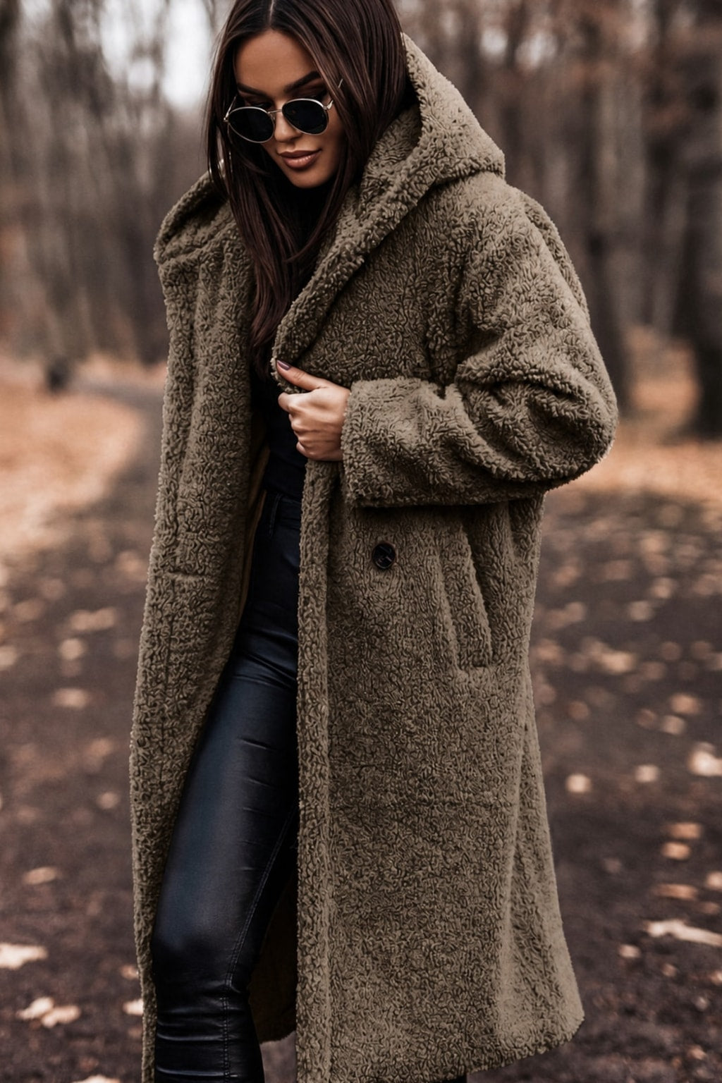 Women's Long Teddy Wool Coat With Hood Cozy Winter Warmth - 8