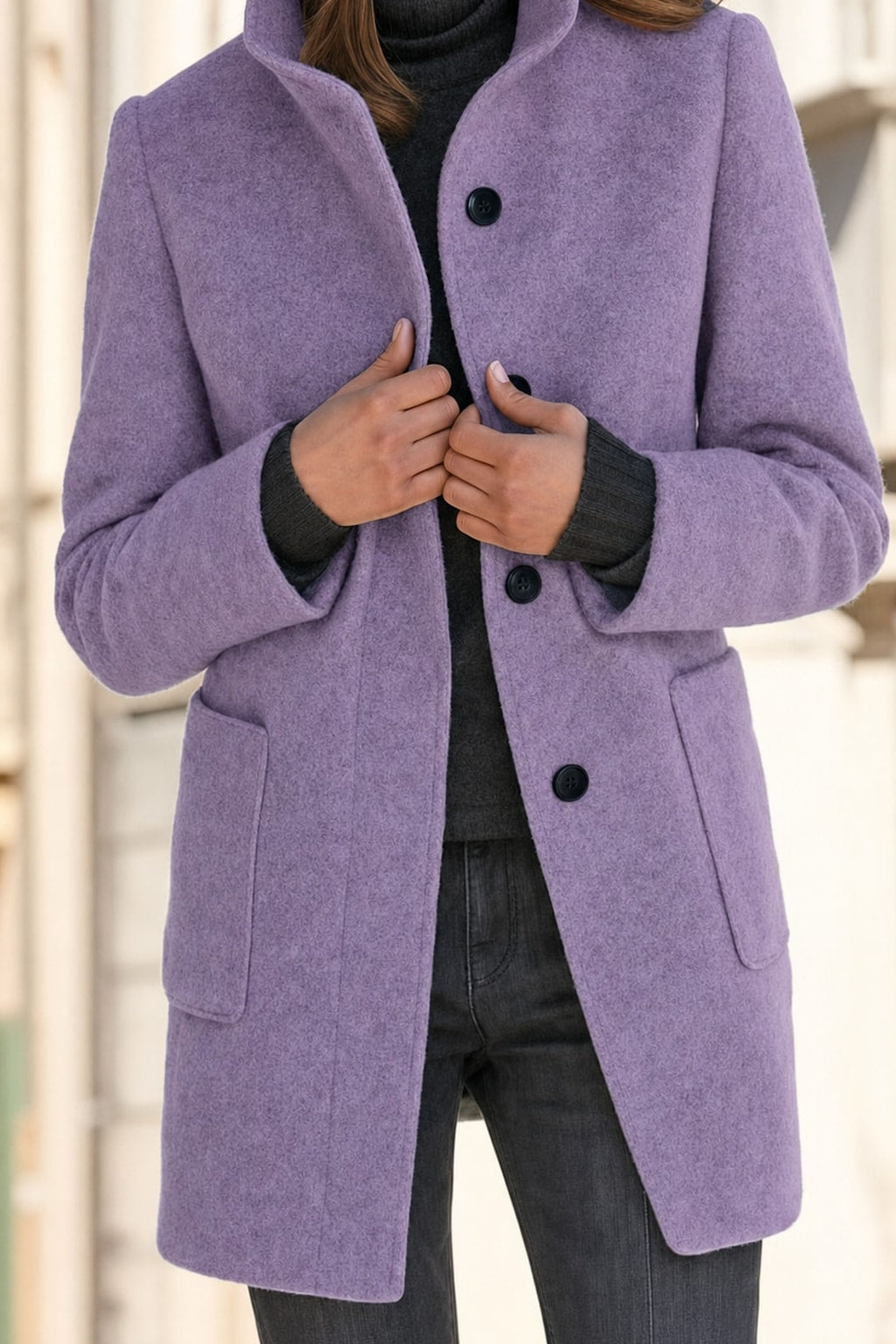 Stand-Collar Tailored Coat With Warm Everyday - 5