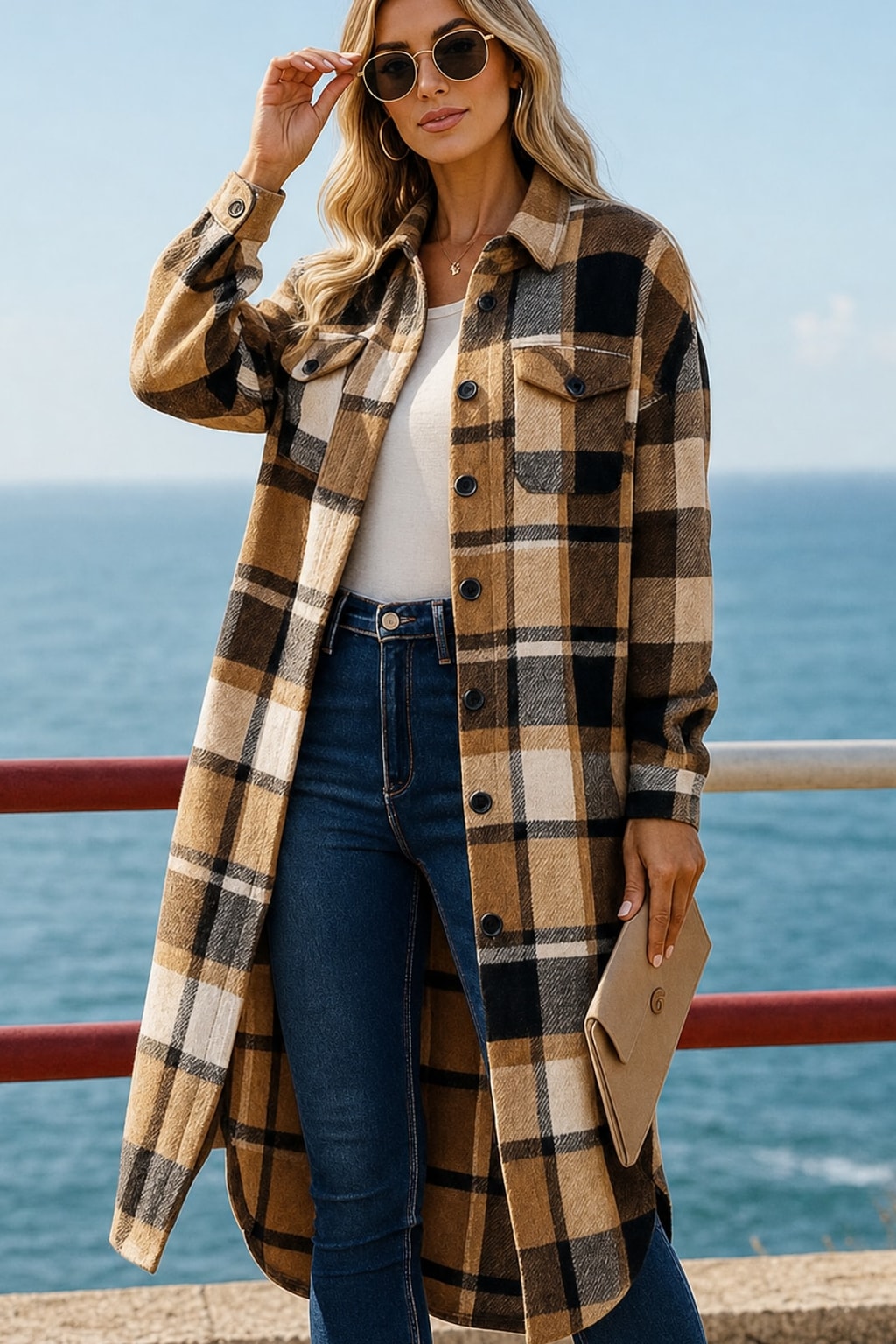 Longline Checked Coat Relaxed Fit For Fall & Winter - 2