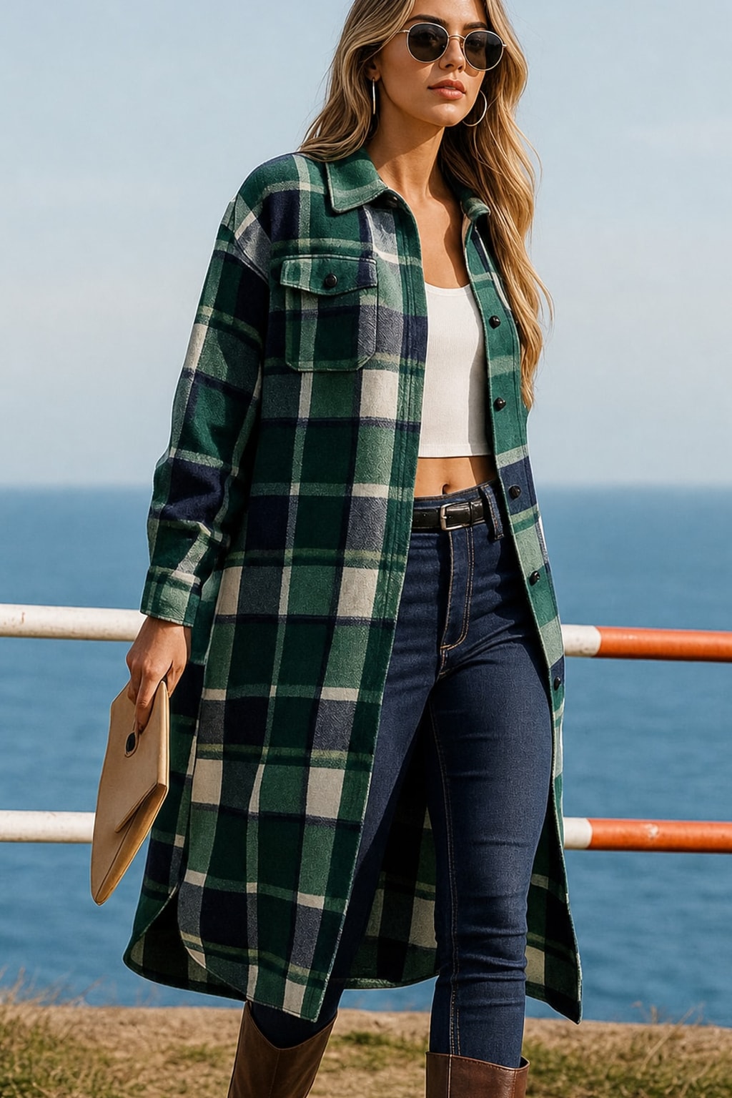 Longline Checked Coat Relaxed Fit For Fall & Winter - 5