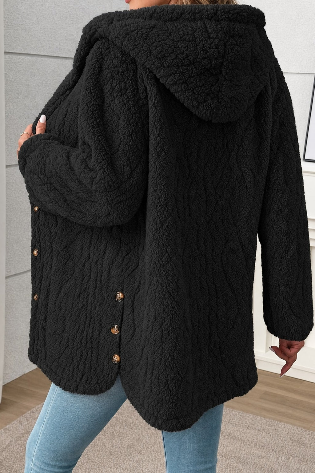 Textured Button Front Coat With Cozy Relaxed Fit - 3
