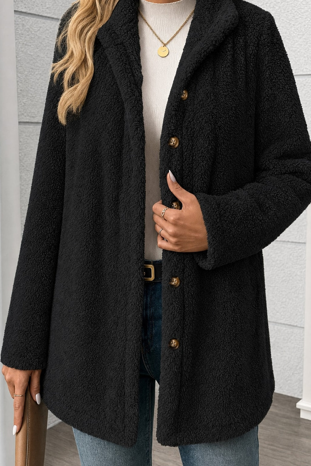 Textured Button Front Coat With Cozy Relaxed Fit - 2