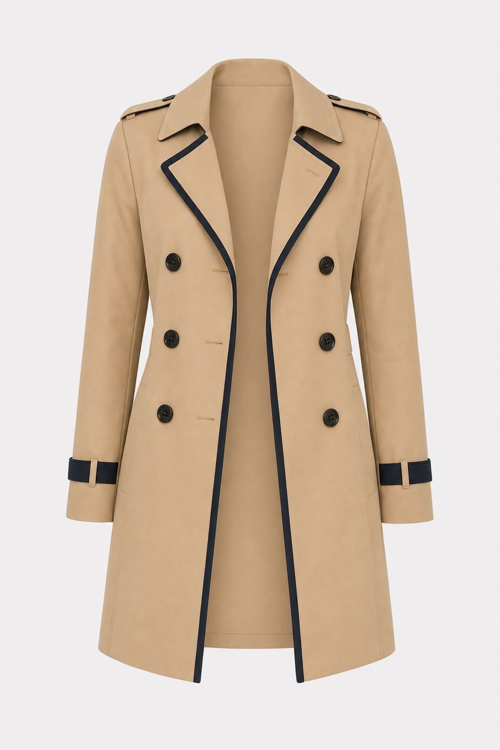 Elegant Polyester Blend Double Breasted Trench Coat - 1