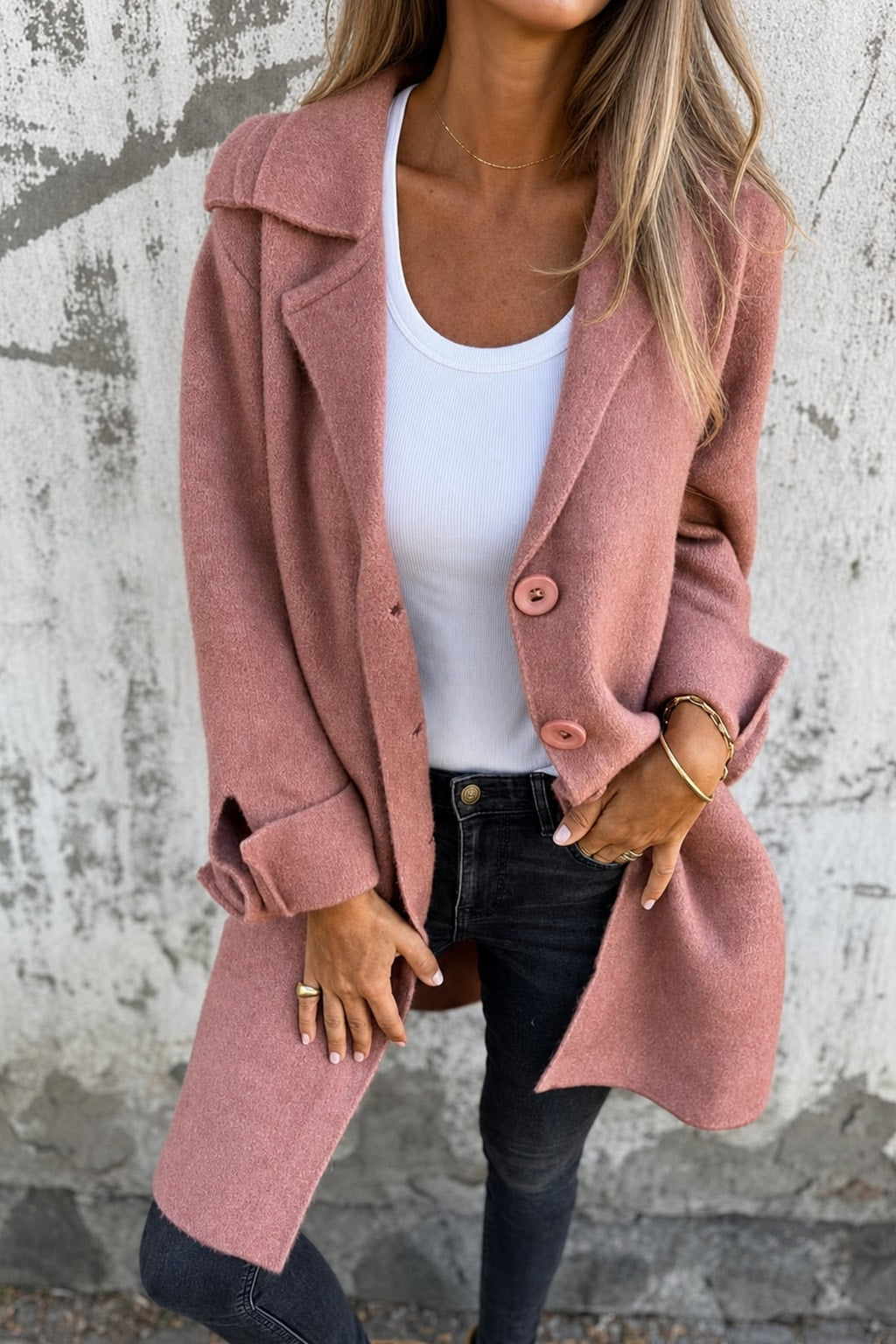 Elegant Tailored Lapel Collar Button Front Coat - 2