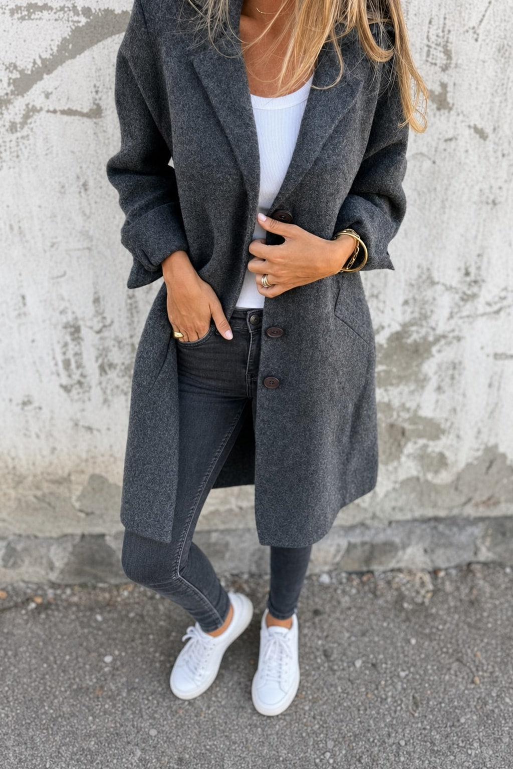 Elegant Tailored Lapel Collar Button Front Coat - 4
