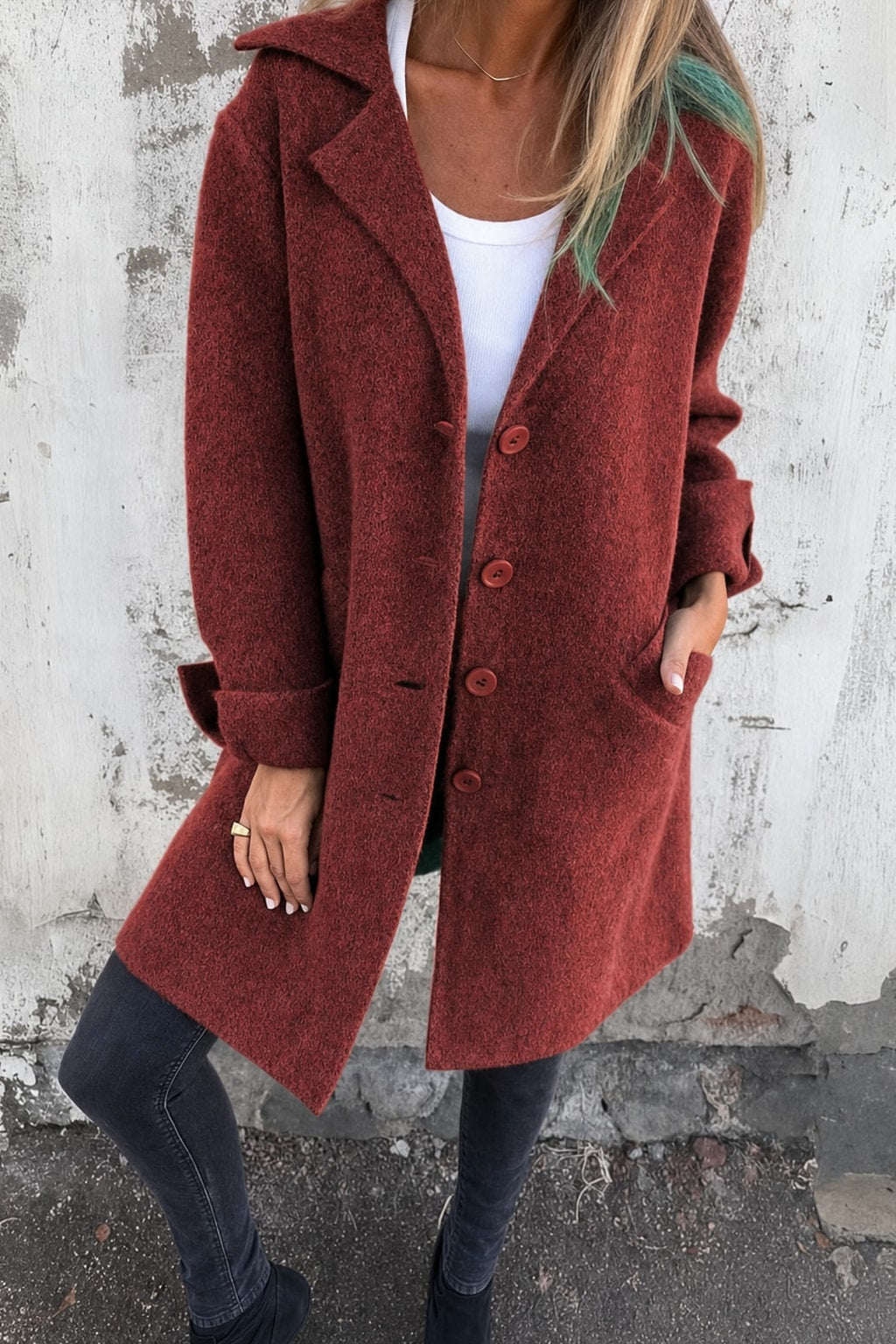 Elegant Tailored Lapel Collar Button Front Coat - 5
