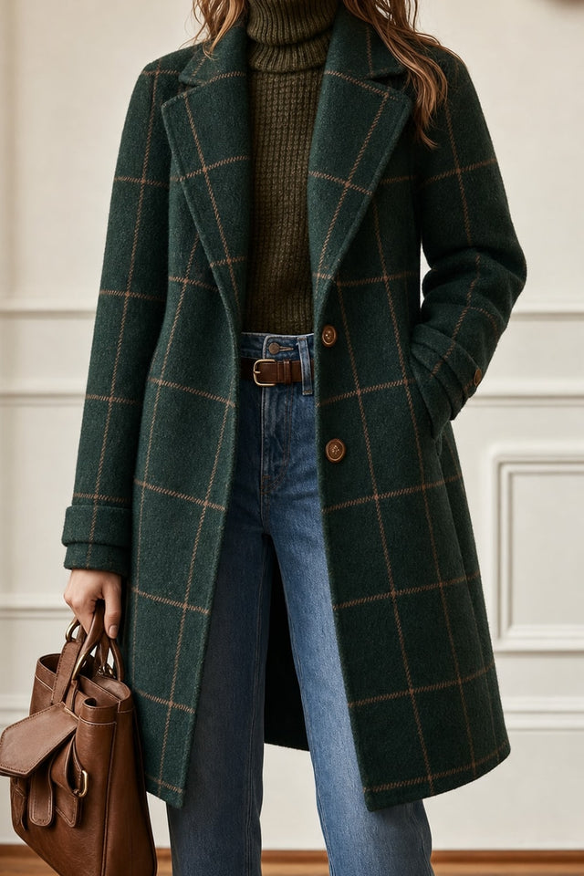 Cozy Tweed Plaid Coat With Lapel Collar Structured Retro Fit - 2