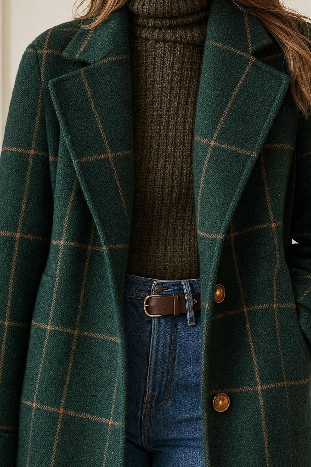 Cozy Tweed Plaid Coat With Lapel Collar Structured Retro Fit - 4