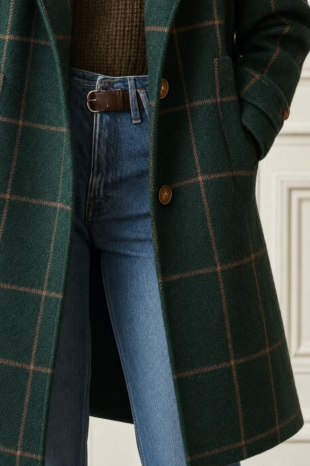 Cozy Tweed Plaid Coat With Lapel Collar Structured Retro Fit - 5
