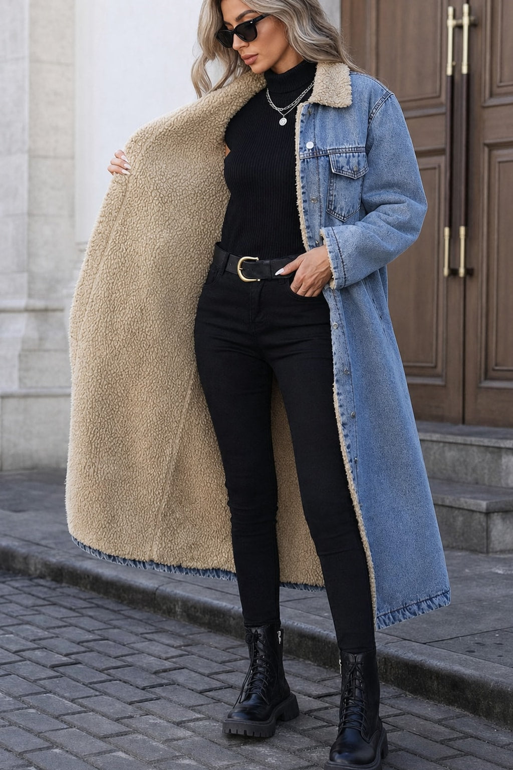 Classic Fleece Lined Long Coat with Button-Front Design - 2