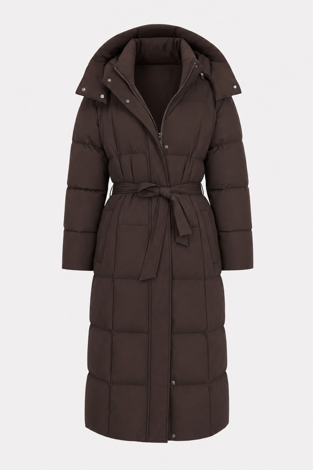 Padded Full Length Coat with Cinched Waist - 1