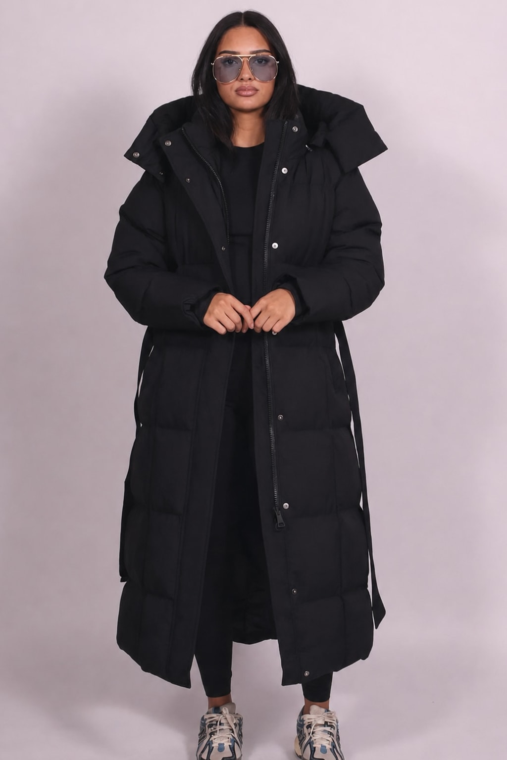 Padded Full Length Coat with Cinched Waist - 3