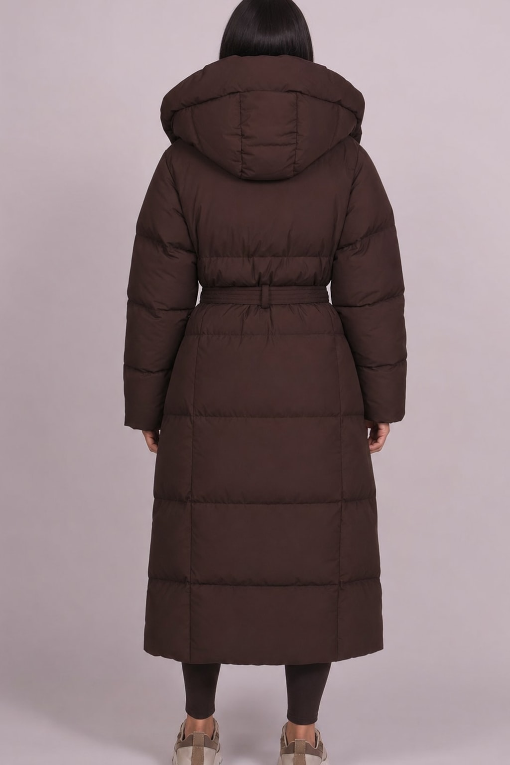 Padded Full Length Coat with Cinched Waist - 4