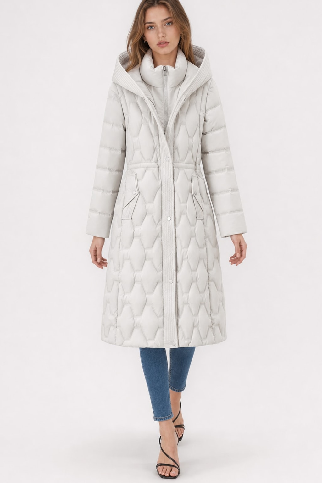 Warm Quilted Longline Puffer Coat With Attached Hood - 3