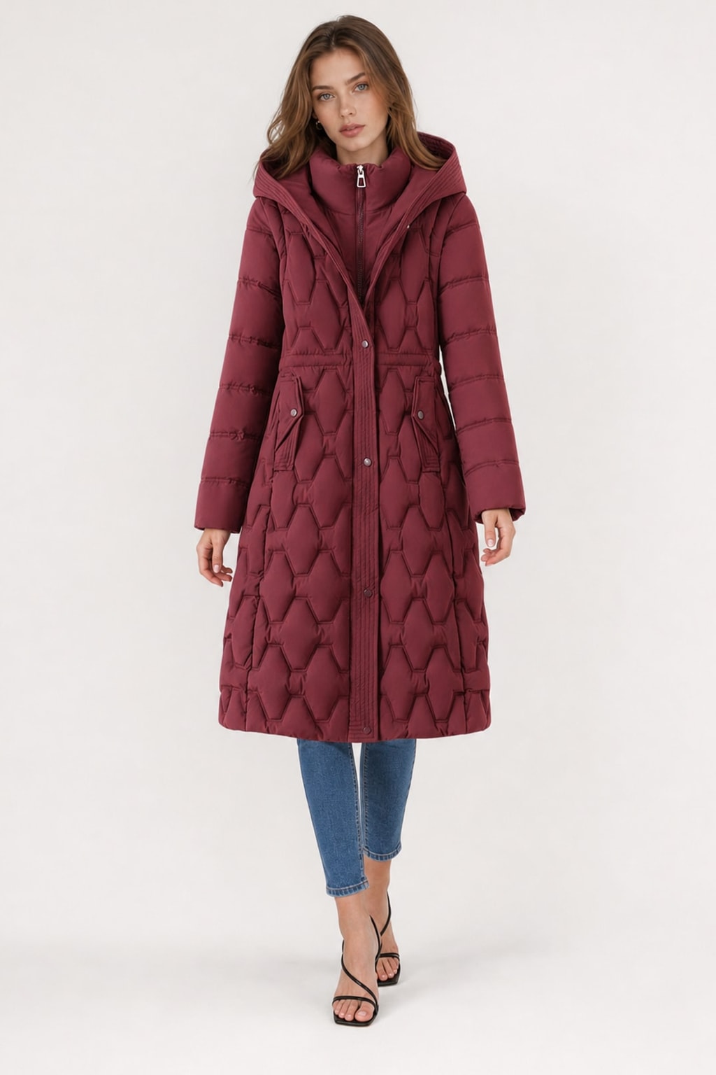 Warm Quilted Longline Puffer Coat With Attached Hood - 2