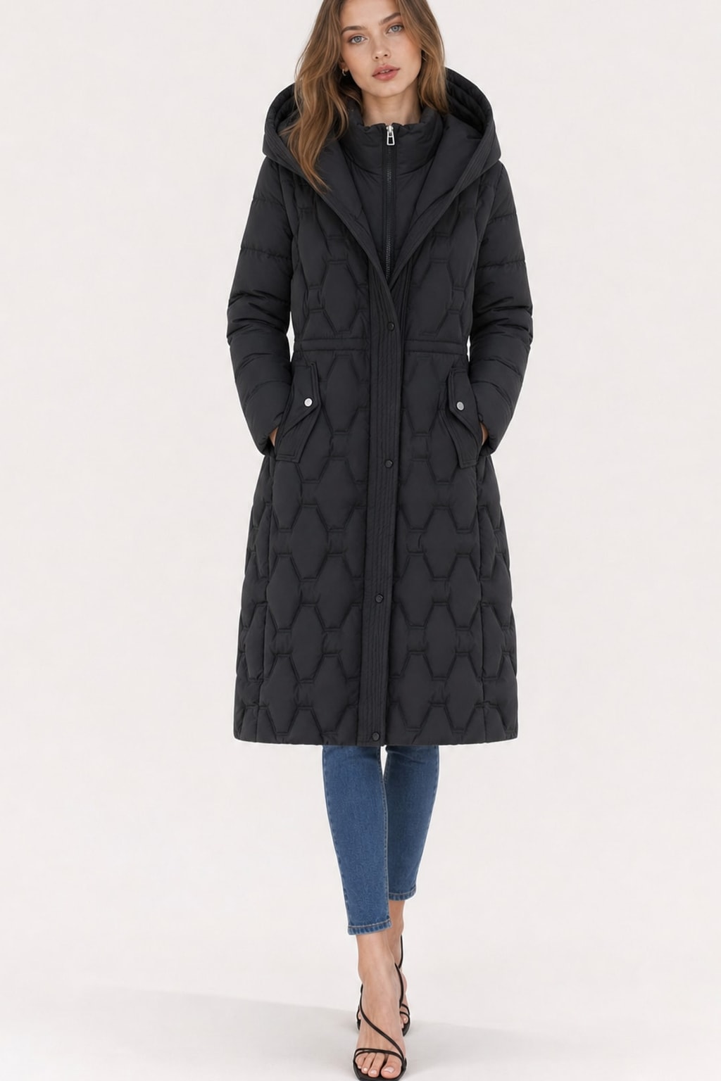 Warm Quilted Longline Puffer Coat With Attached Hood - 5