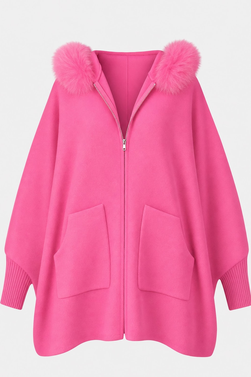 Faux Fur Trim Hooded Coat with Relaxed Fit - 1