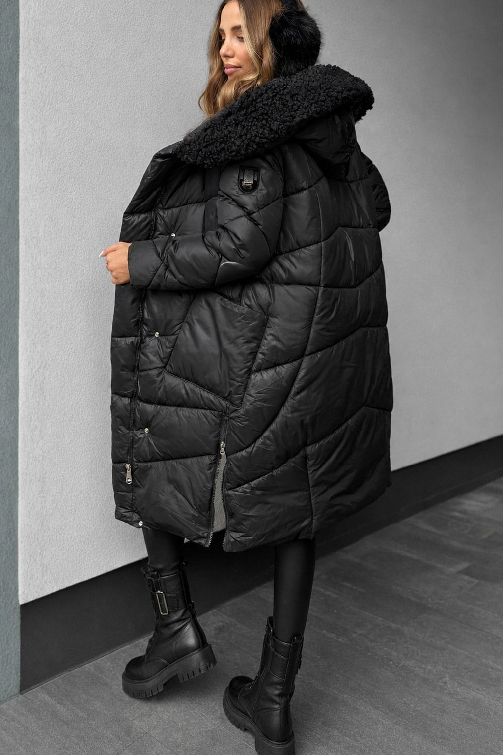 Warm Quilted Hooded Coat With Below Hip Length - 7