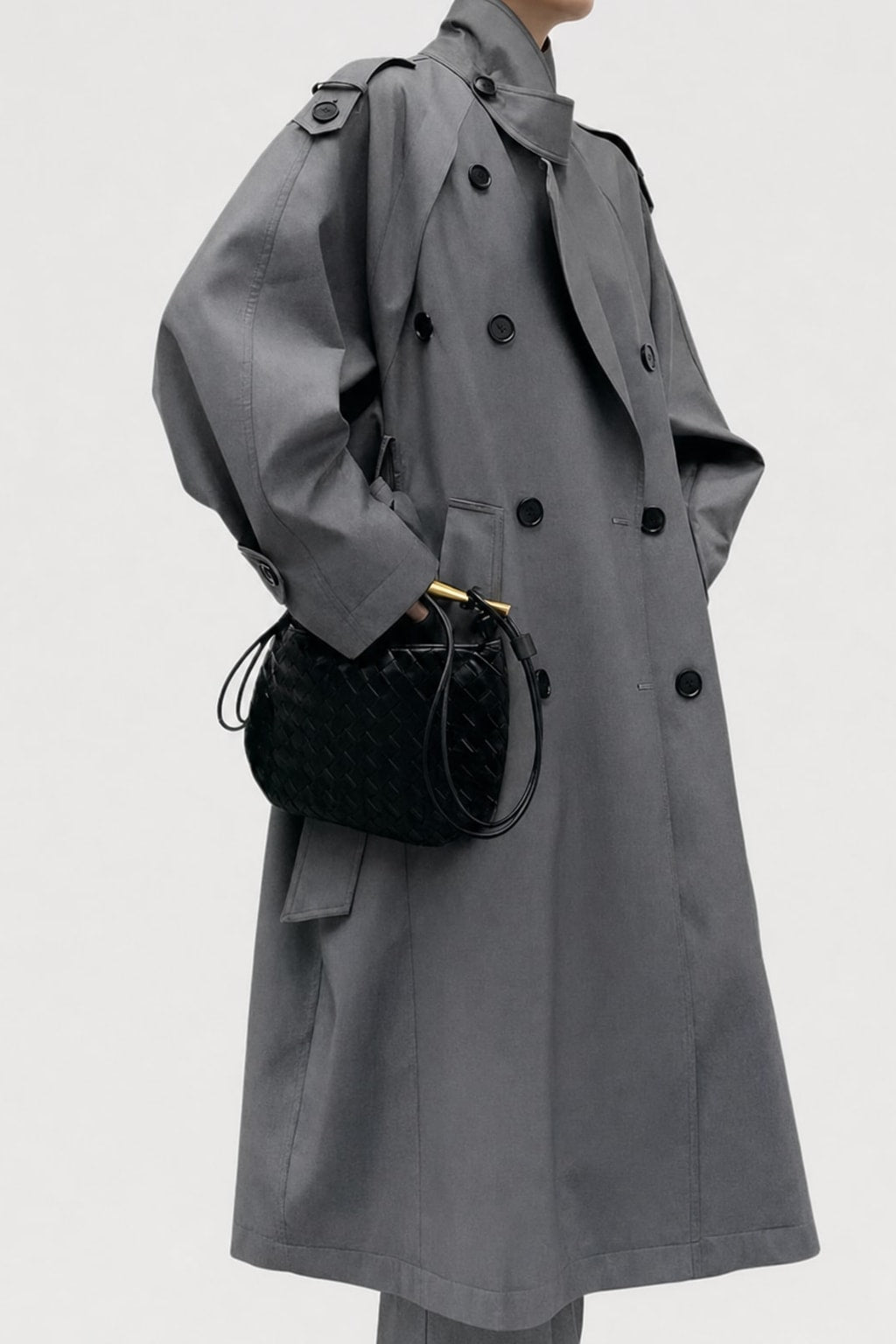 Cozy Polyester Trench Coat with Oversized Fit - 3