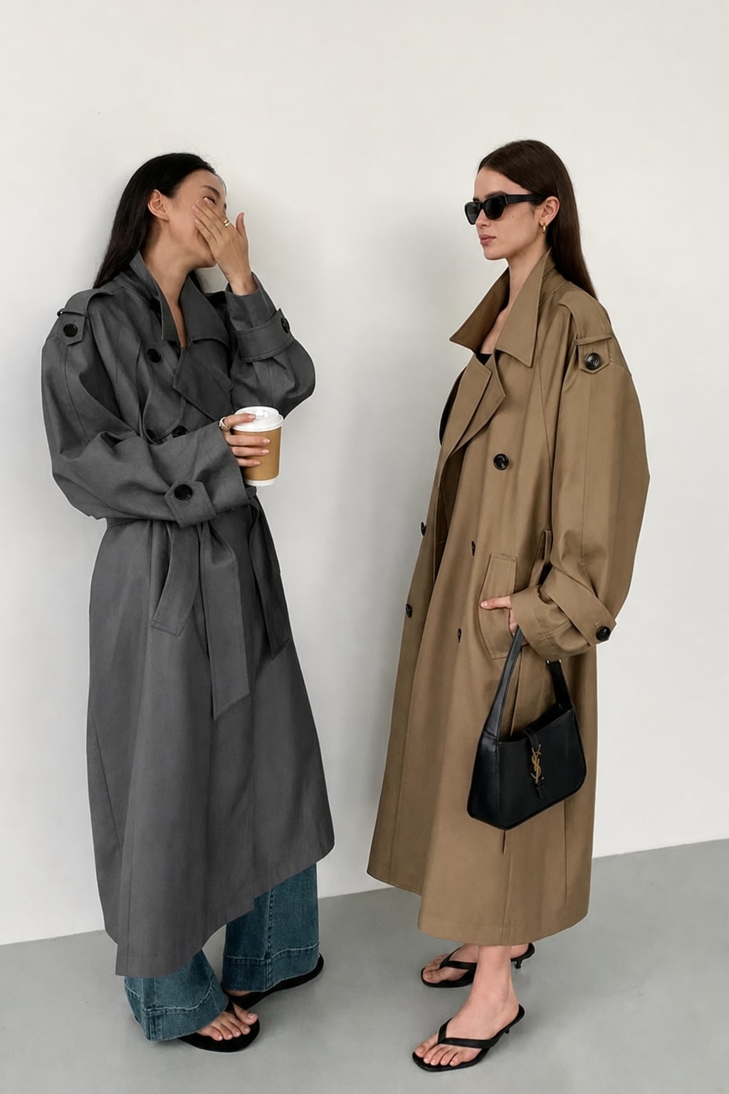 Cozy Polyester Trench Coat with Oversized Fit - 4
