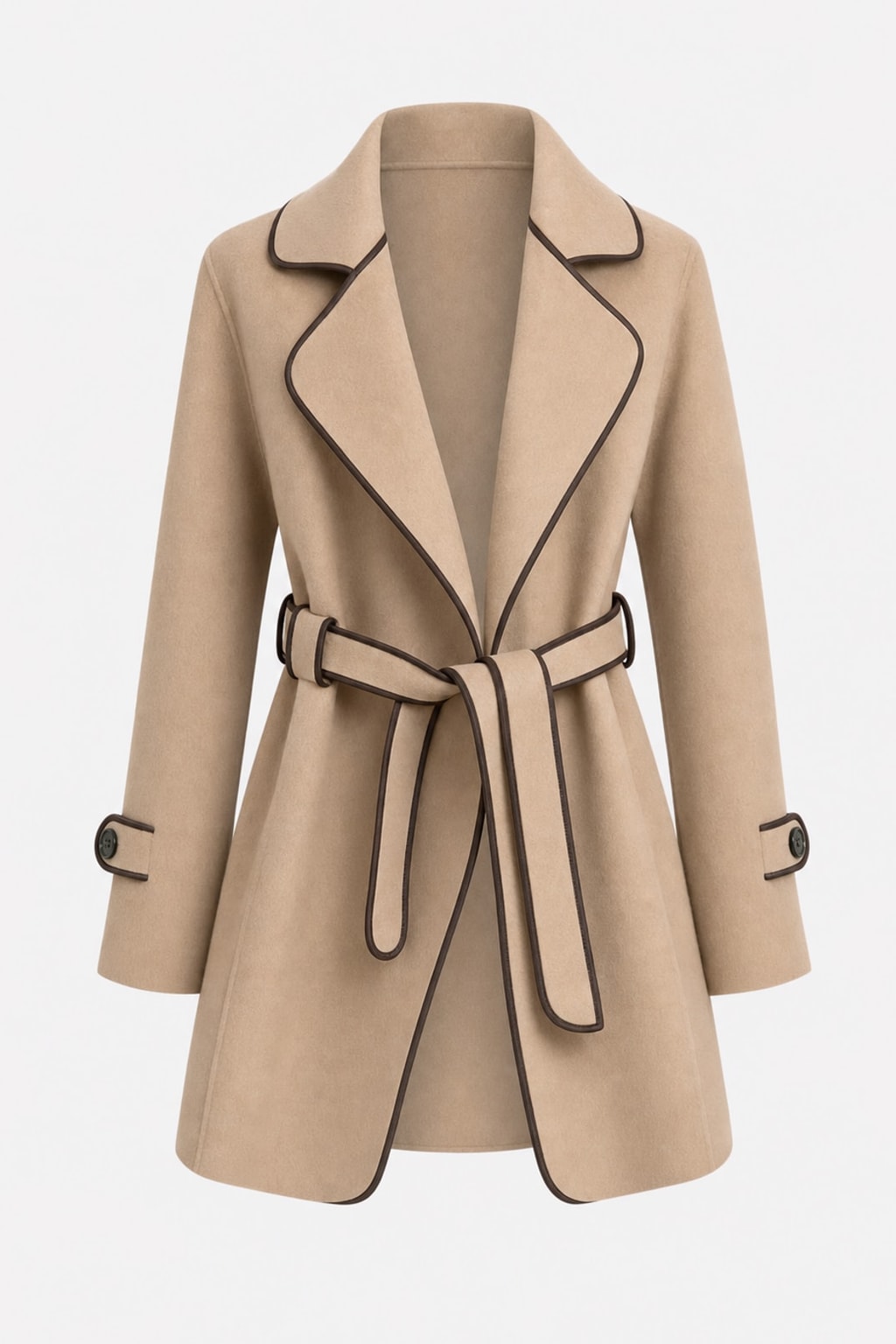 Wool Blend Overcoat With Adjustable Tie Belt - 1