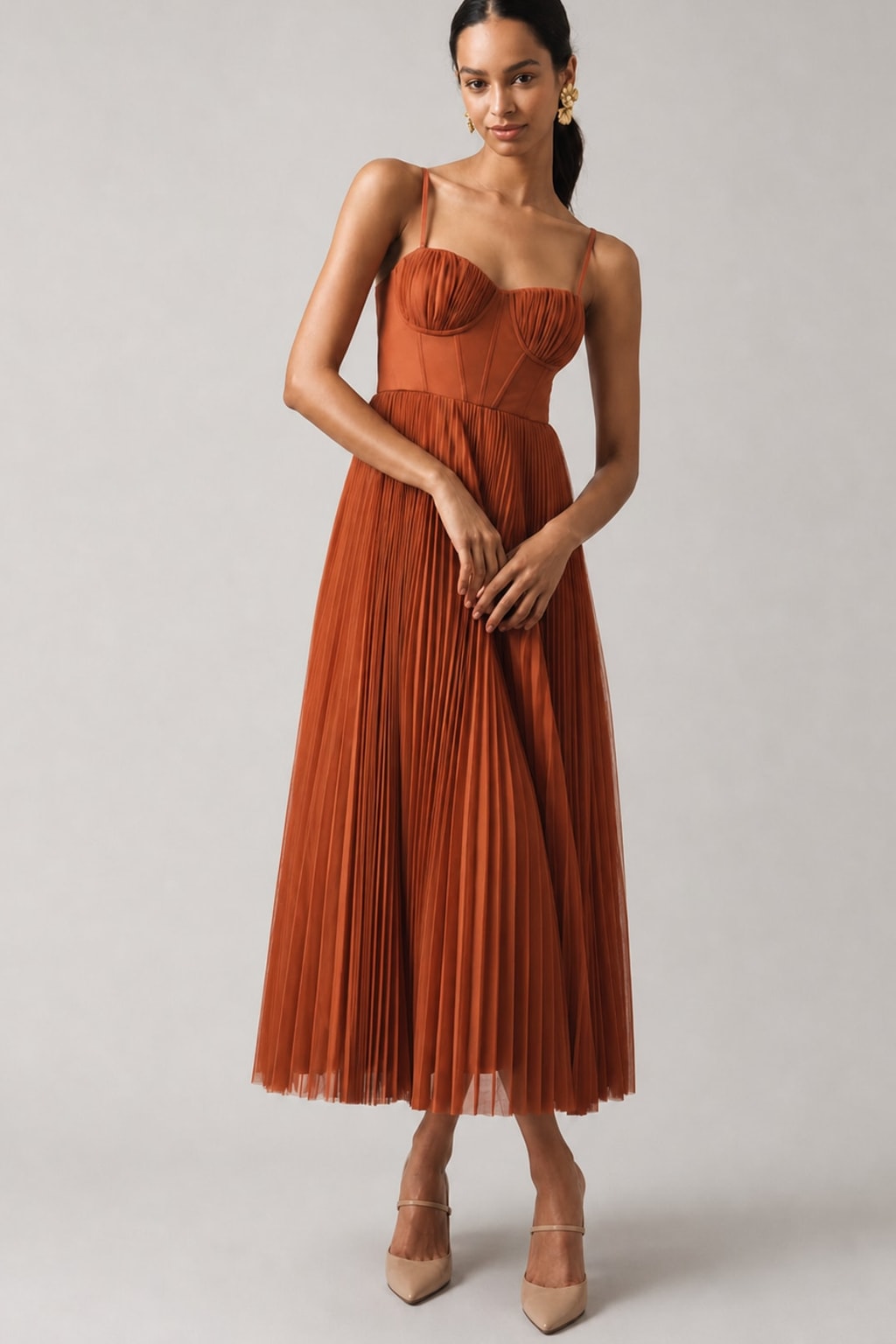 Structured Corset Midi Dress for Special Occasions - 6