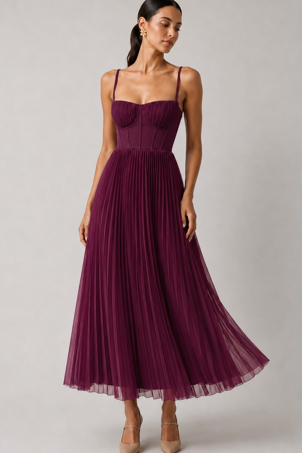 Structured Corset Midi Dress for Special Occasions - 7