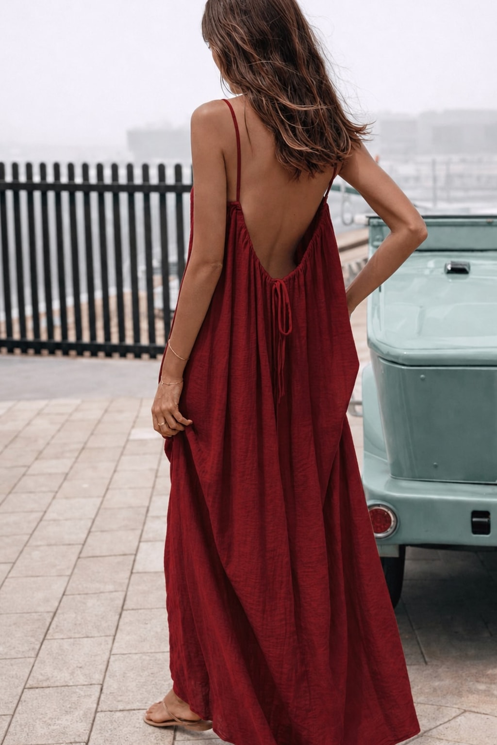 Flowy Maxi Dress with Adjustable Open Back - 4