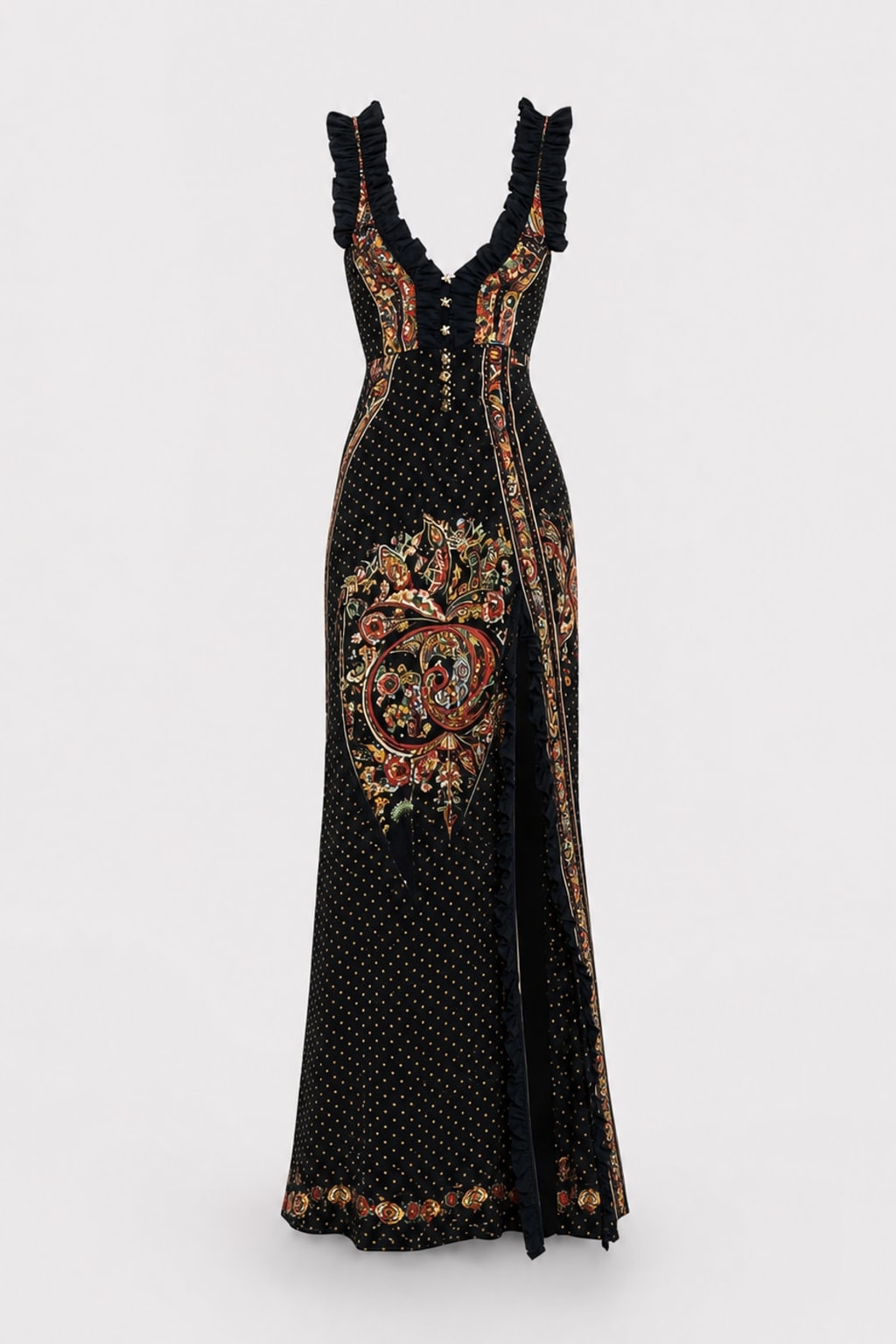 Cotton Embroidered Maxi Dress With Deep V-Neck - 1