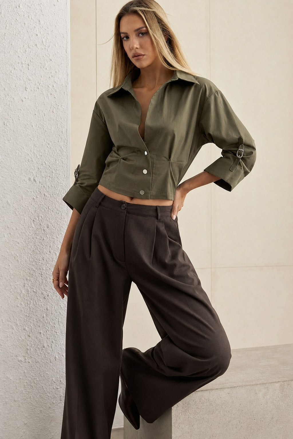 Cotton Ruched Button Short-Sleeve Shirt - 7