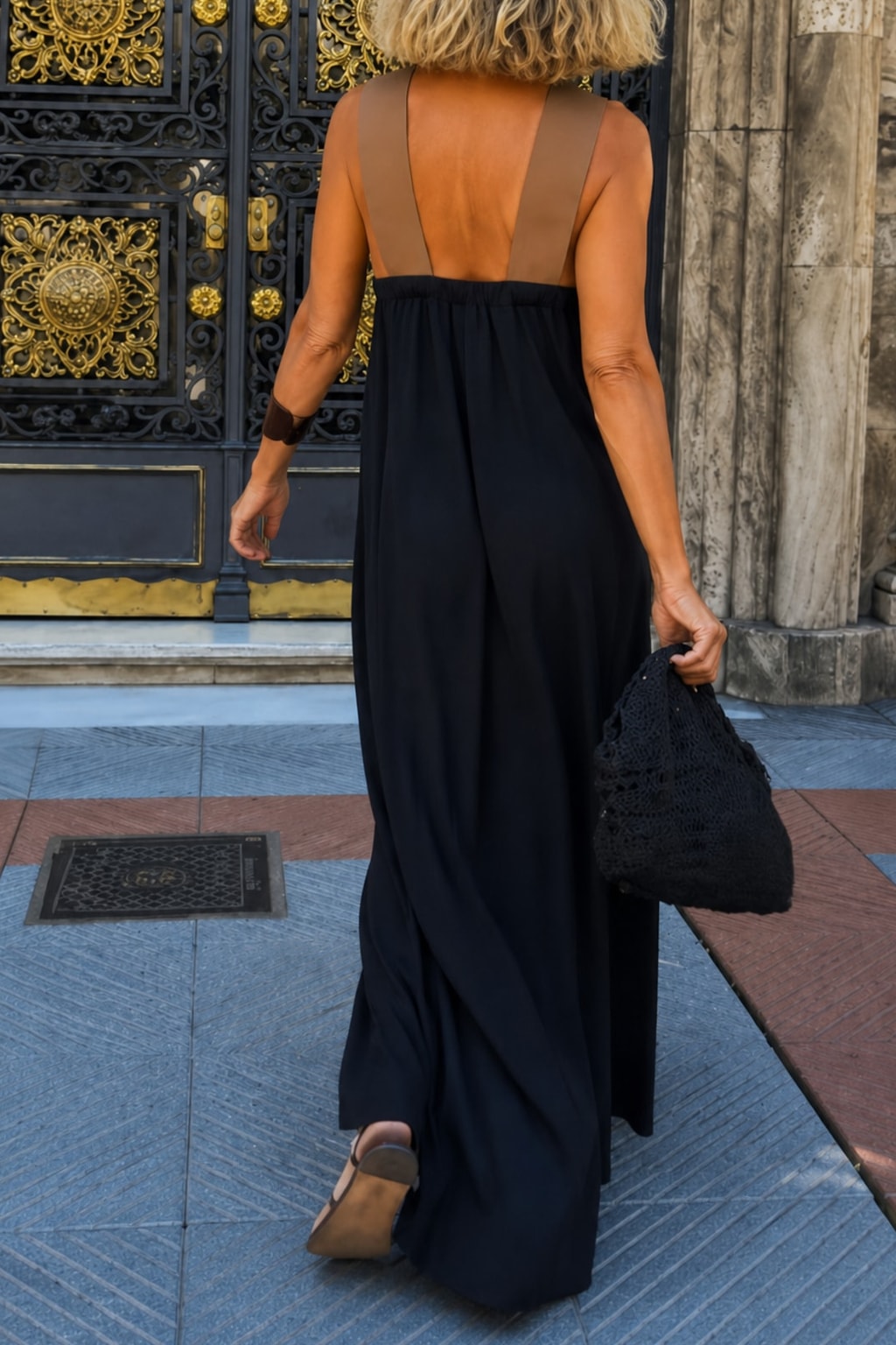 Bicolor Flowy Maxi Dress for Women - 5