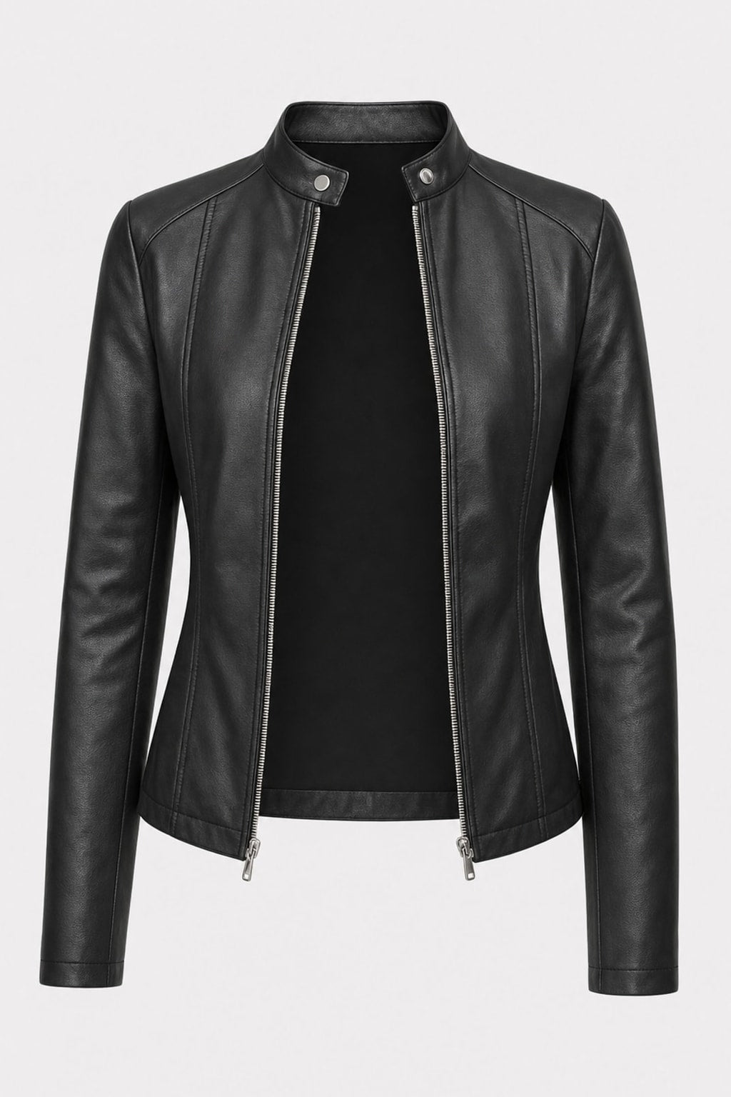 Casual Bomber Jacket With Zip-Front Stand Collar - 1