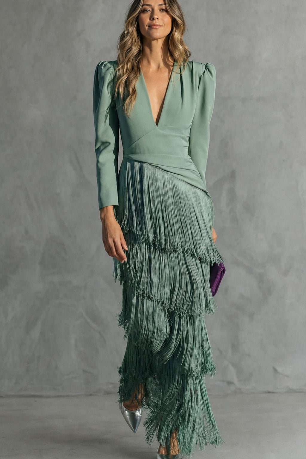 Fringe-Sleeve Flowy Midi Dress - 2