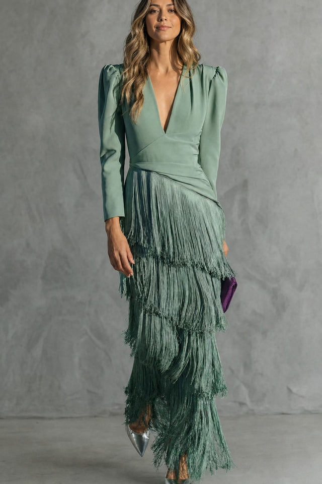 Fringe-Sleeve Flowy Midi Dress - 2