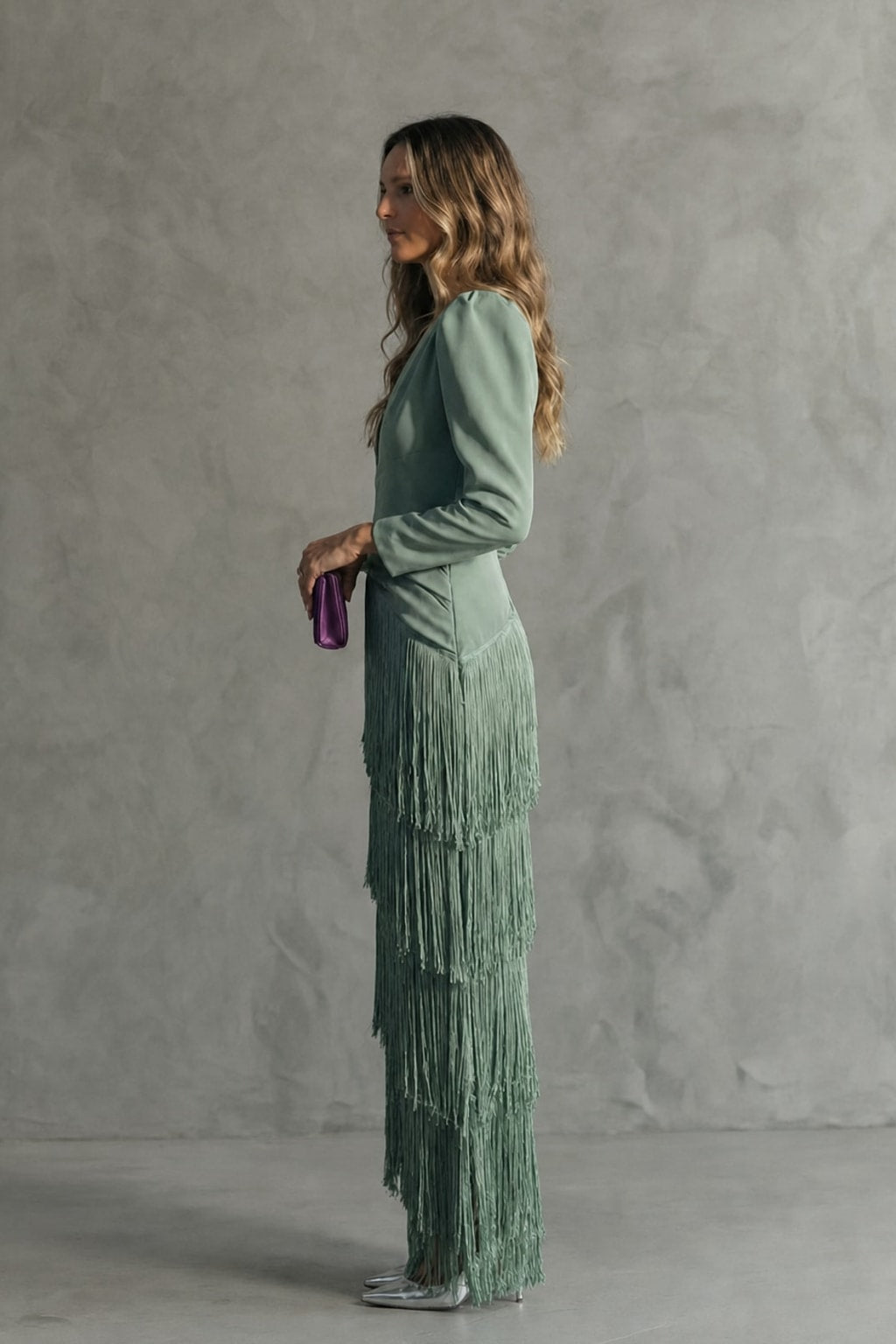 Fringe-Sleeve Flowy Midi Dress - 3