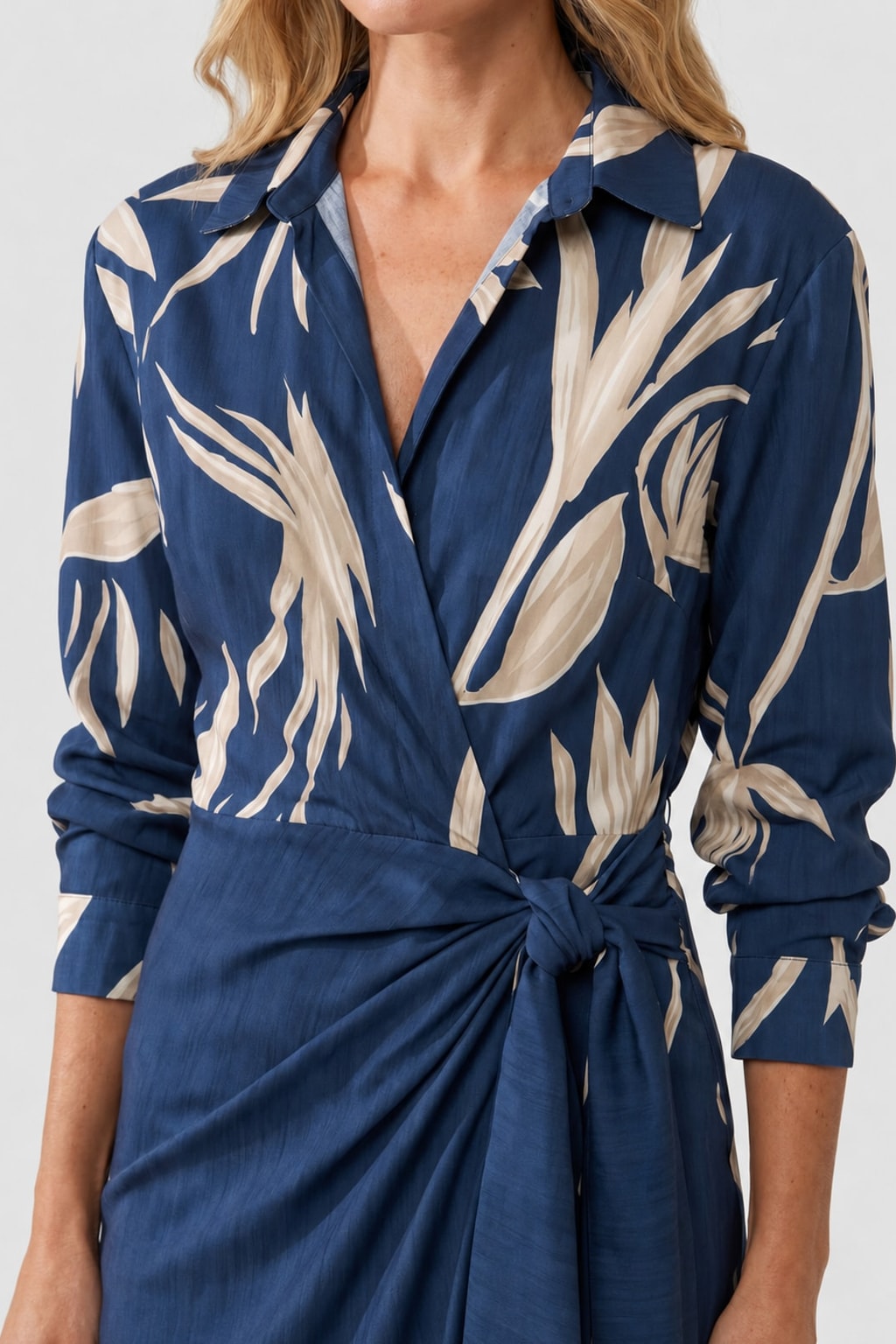 Wrap Maxi Dress with Leaf Print V-Neck - 5
