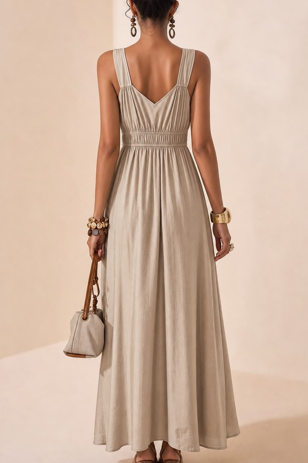 Textured Maxi Dress with Beaded V-Neck - 4