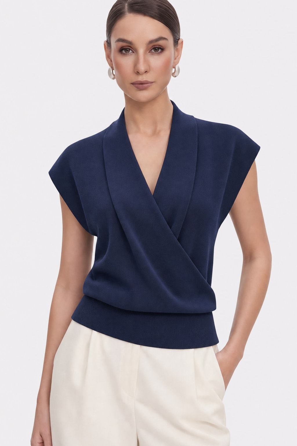 Knit Wrap V-Neck Top - 6