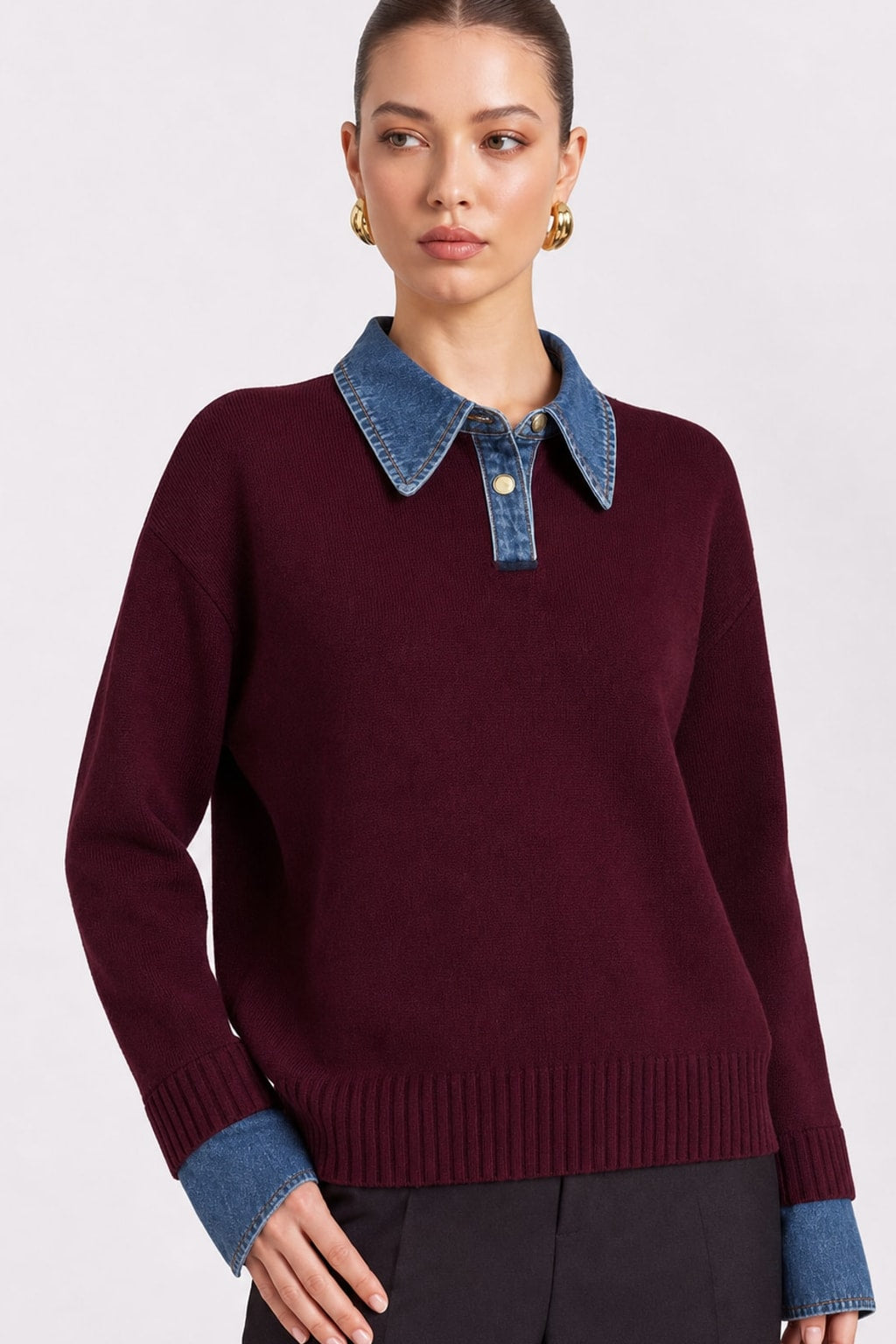 Knit Panel Lapel Relaxed Sweater - 7