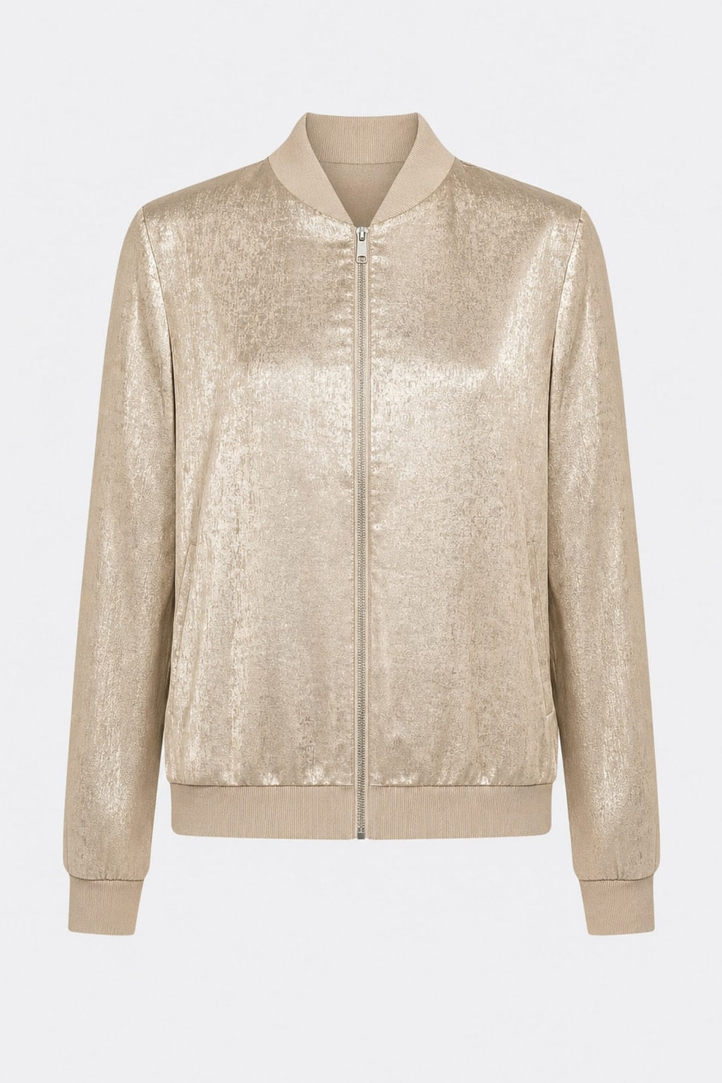 Effortless Fluid Cropped Bomber Jacket with High Funnel Neck - 1