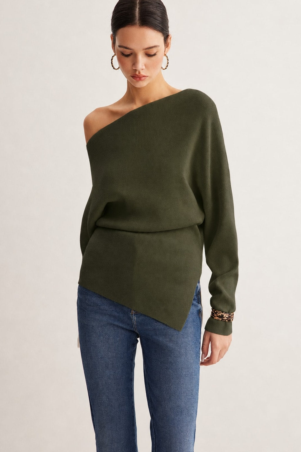 Wool-Blend Knit Top With Asymmetrical Neckline - 7