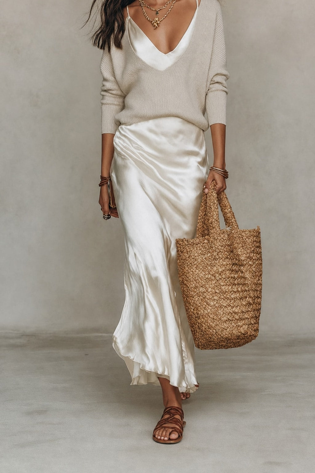 Satin Midi Dress with Relaxed Fit - 2