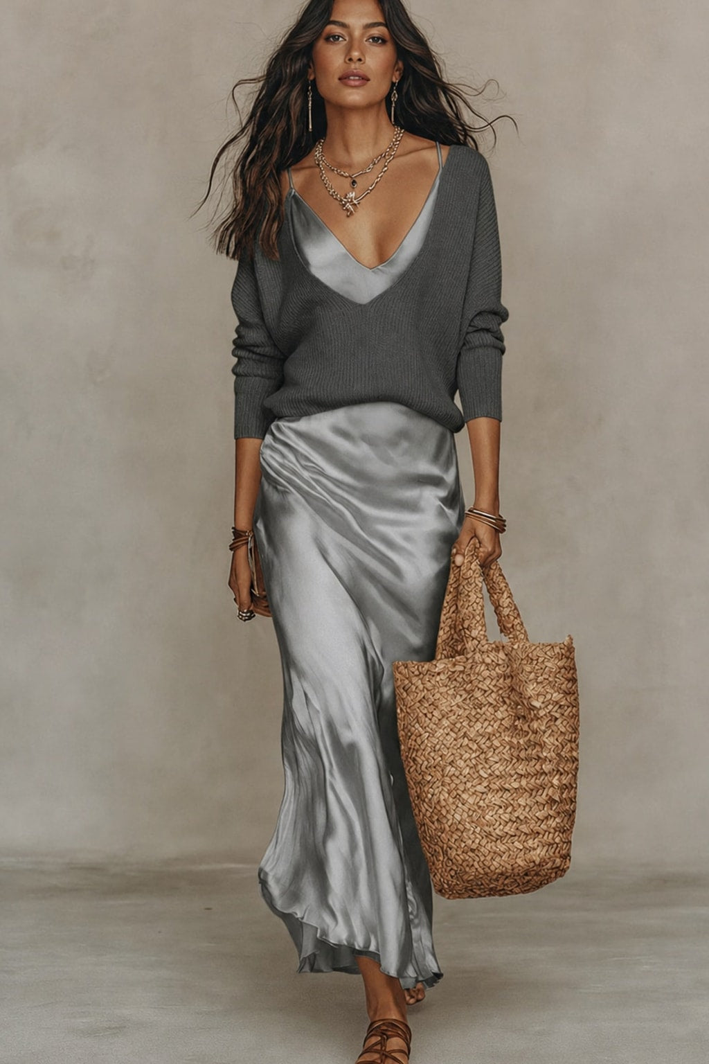Satin Midi Dress with Relaxed Fit - 8