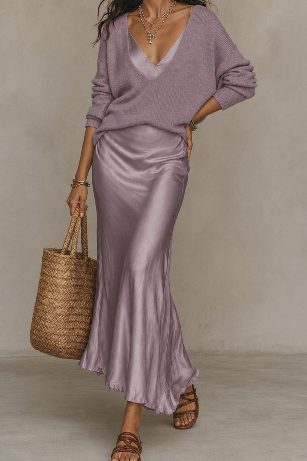 Satin Midi Dress with Relaxed Fit - 10