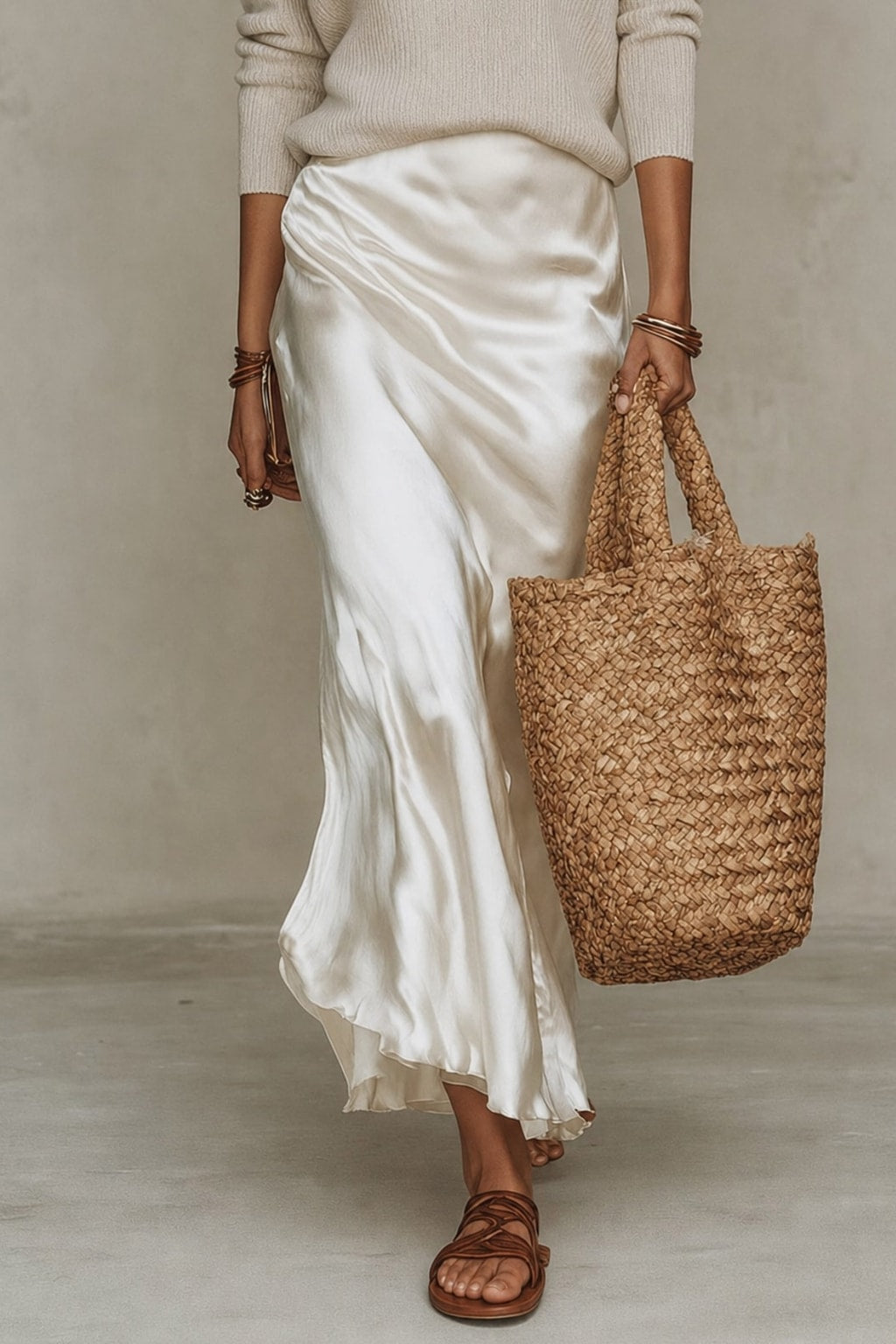 Satin Midi Dress with Relaxed Fit - 5