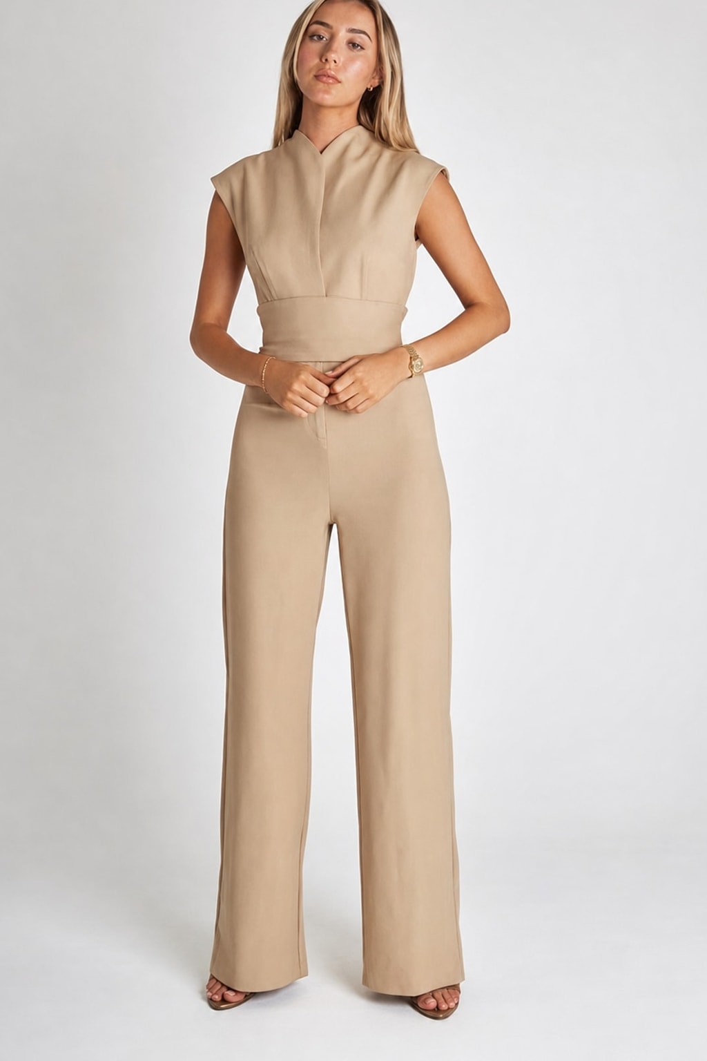 Sleeveless Wide-Leg Jumpsuit With Belted Waist - 2