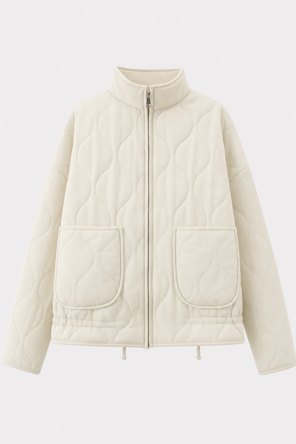 Quilted Zip-Up Jacket with Adjustable Waist - 1