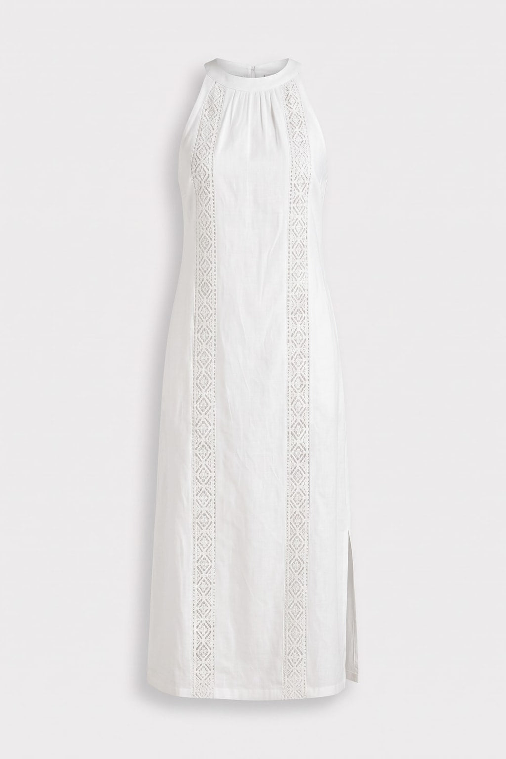 Linen-Blend Midi Dress With Mao Collar - 1