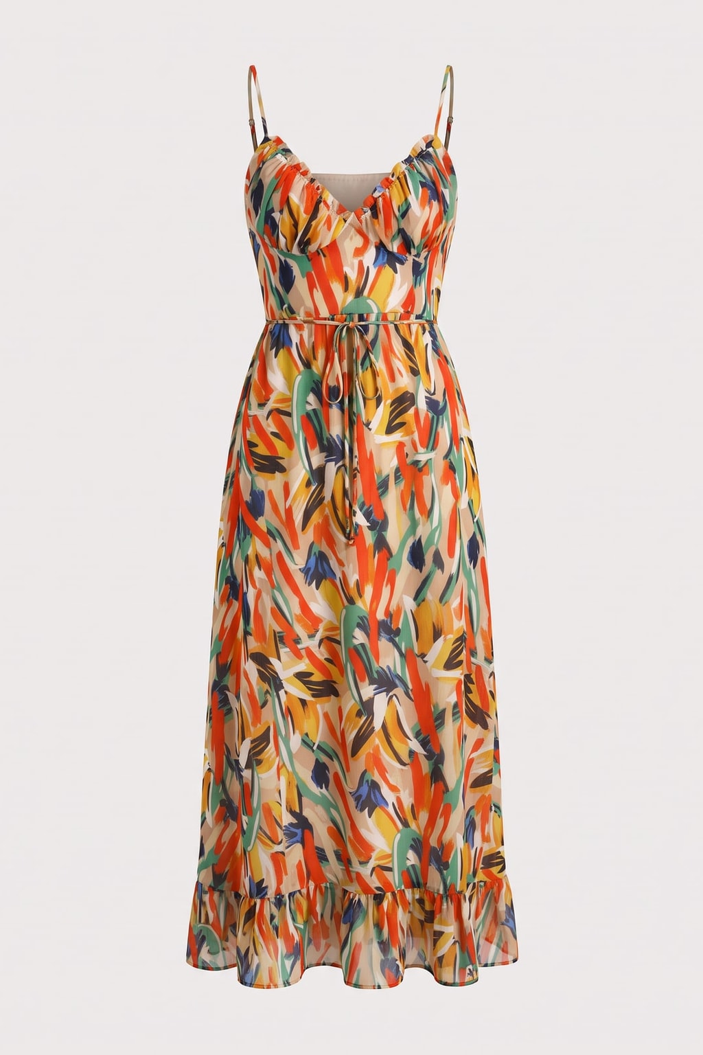Polyester V Neck Midi Dress - 1