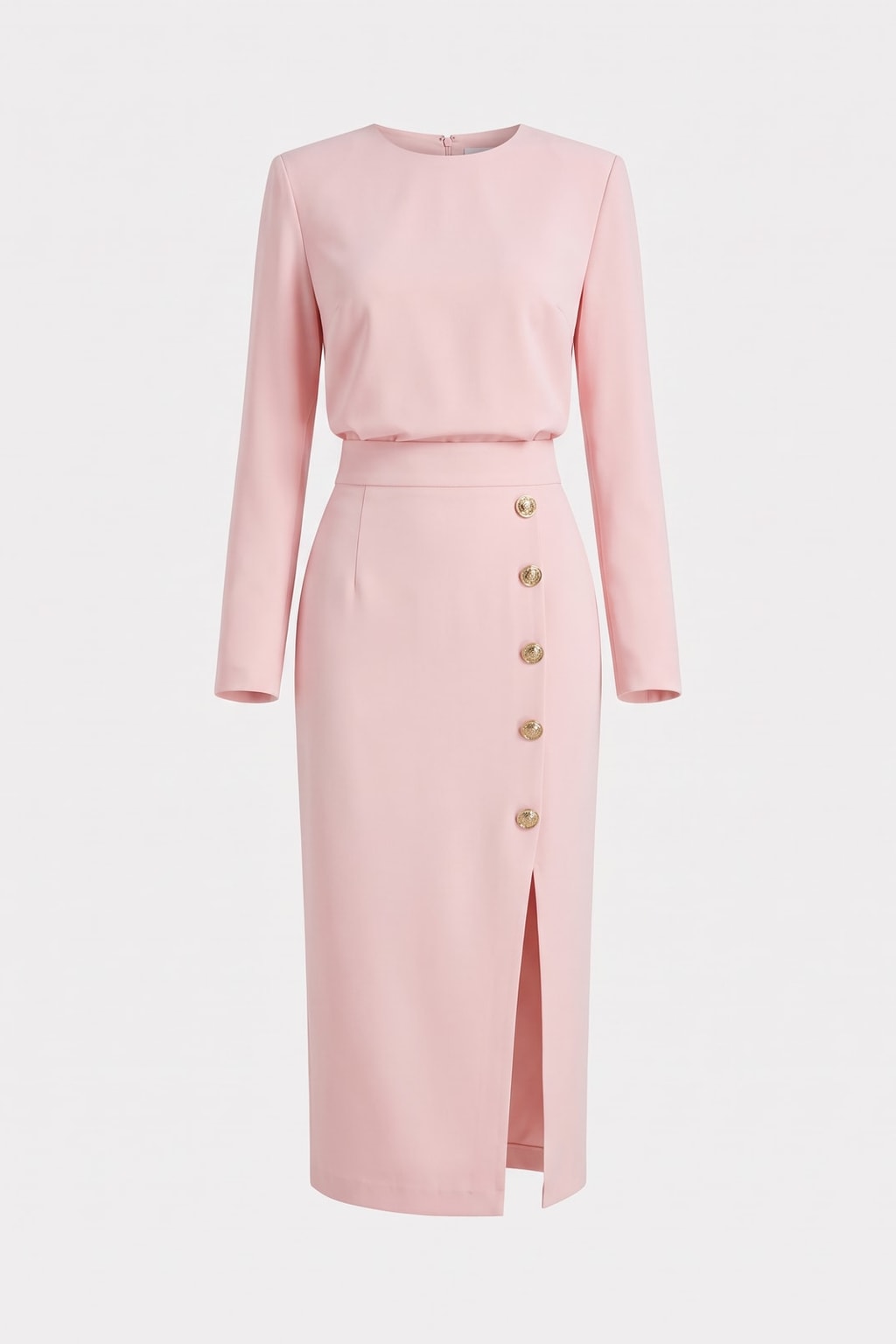 Polyester Long Sleeve Midi Dress With Pocket Detail - 1